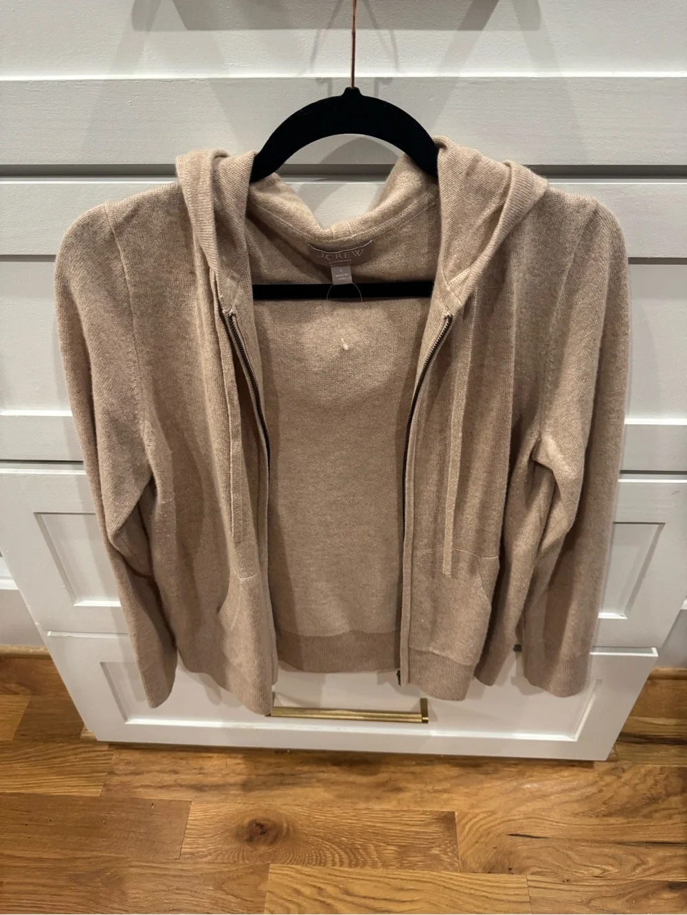 J. Crew Beige Hooded Cashmere Zip Cardigan Sweater